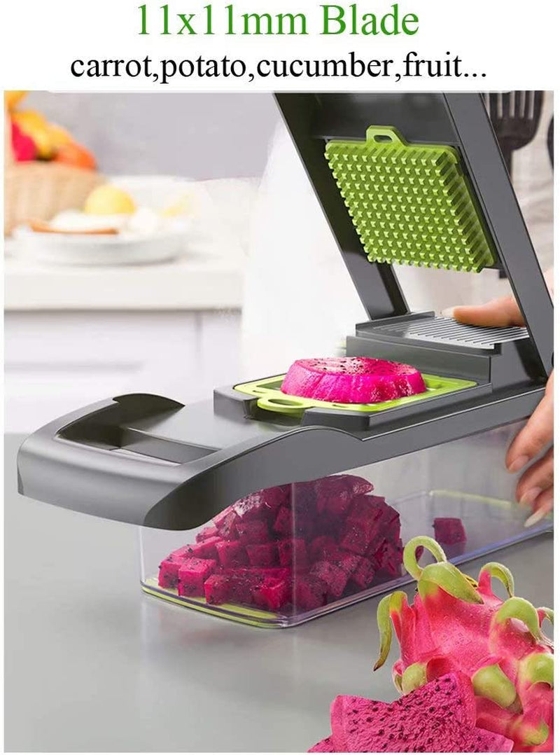 Vegetable Chopper Mandoline Slicer Cutter Chopper and Grater 12 in 1 Vegetable Slicer Cheese Slicer Onion Chopper Gray