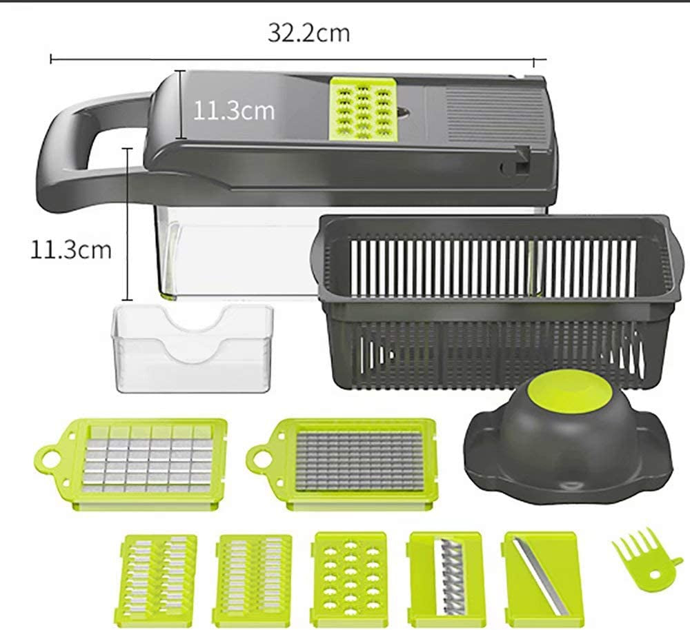 Vegetable Chopper Mandoline Slicer Cutter Chopper and Grater 12 in 1 Vegetable Slicer Cheese Slicer Onion Chopper Gray