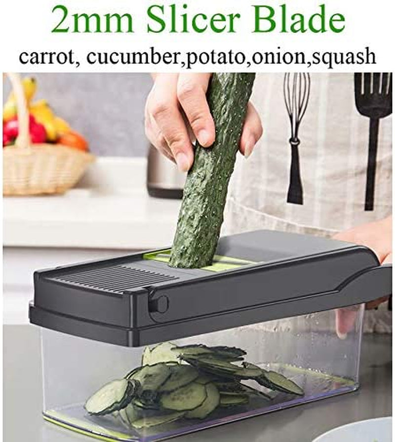 Vegetable Chopper Mandoline Slicer Cutter Chopper and Grater 12 in 1 Vegetable Slicer Cheese Slicer Onion Chopper Gray